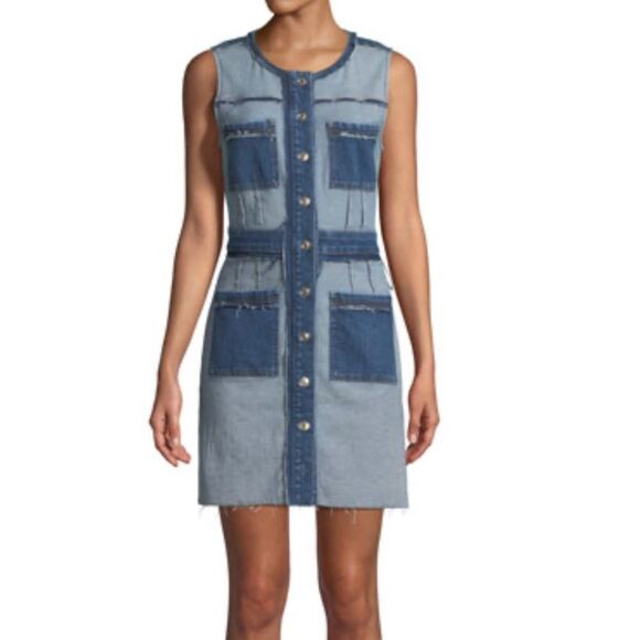 7 FOR ALL MANKIND Inside-Out Button-Front Sleeveless‎ Denim Dress M - Picture 1 of 9